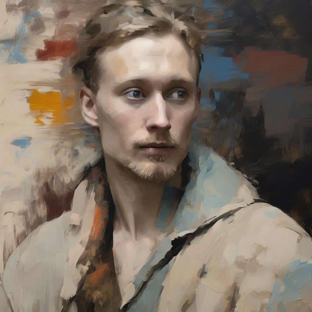 Ανδρική πορτρέτο σε ελαιογραφία, σύγχρονος καλλιτέχνης και έργα τέχνης, ζωγραφική με έντονα χρώματα και φιλοτέχνηση σε ένα ρεαλιστικό στυλ.
