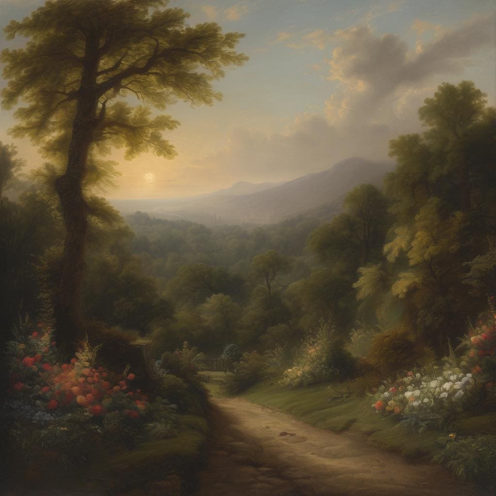 Ουρανογραφία τοπίου με δέντρα και βουνά, έργο σύγχρονου καλλιτέχνη, ιδανικό για την τέχνη και τη φύση.